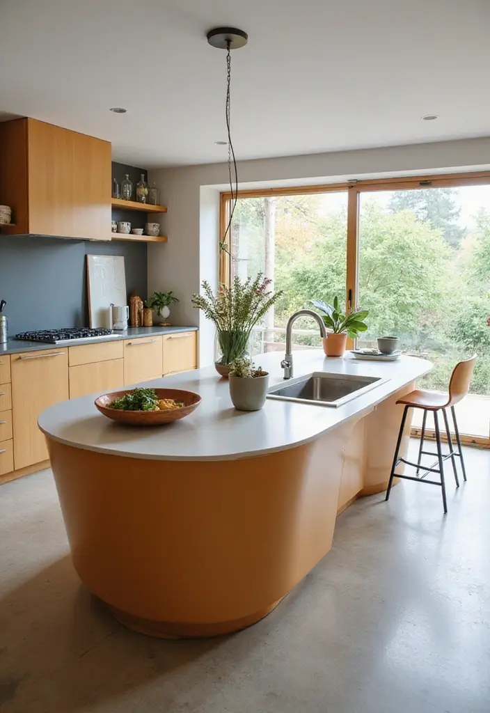 27 Midcentury Kitchen Remodel Ideas with Classic Charm - 13. Unique Kitchen Islands