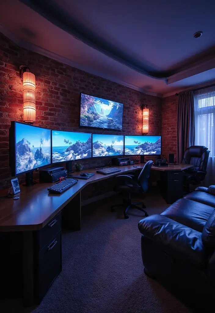 27 Minecraft Basement Ideas for Gaming Fans - 10. Gaming Zone with Multiple Screens