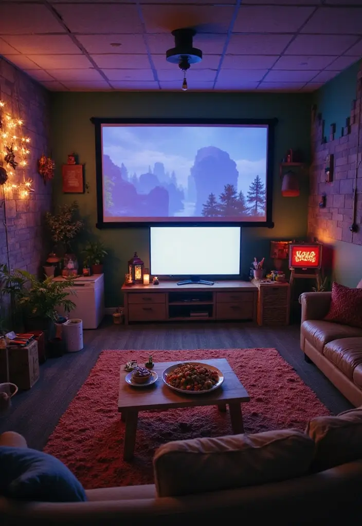 27 Minecraft Basement Ideas for Gaming Fans - 13. Minecraft Movie Night
