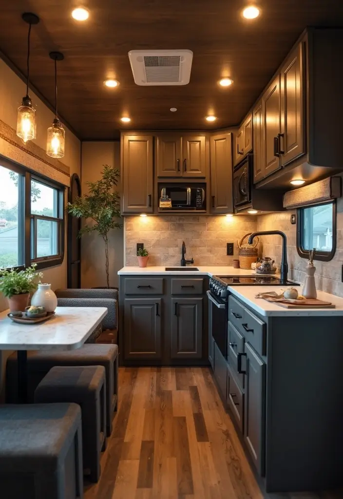 27 RV Kitchen Remodel Ideas for Road Warriors - 10. Statement Lighting Fixtures
