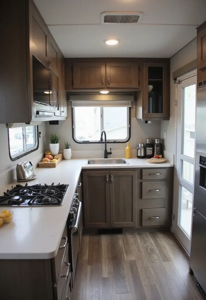 27 RV Kitchen Remodel Ideas for Road Warriors - 16. Sleek Countertops