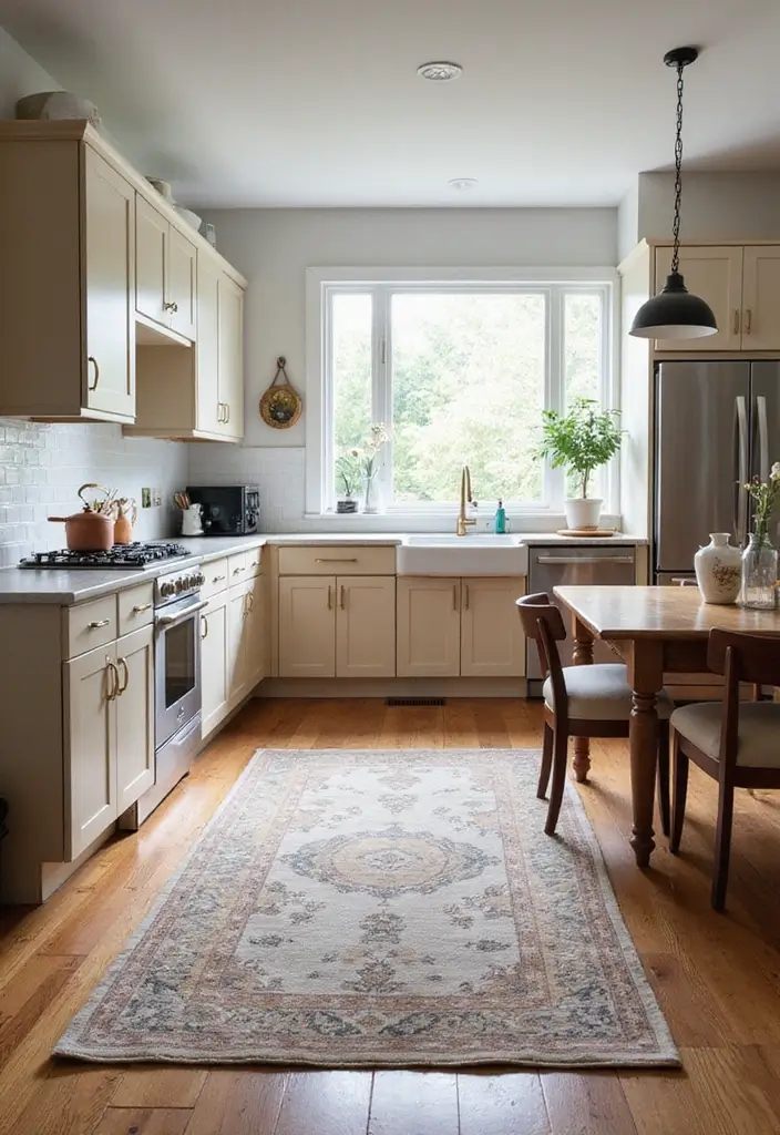 27 Small Kitchen Remodel Ideas to Maximize Your Space - 11. Smart Use of Rugs