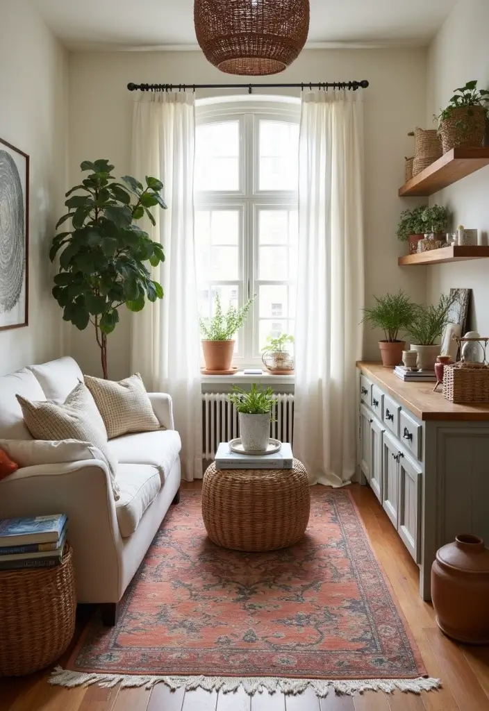 27 Small Living Room Kitchen Combo Layouts That Work - 10. Textured Elements for Depth