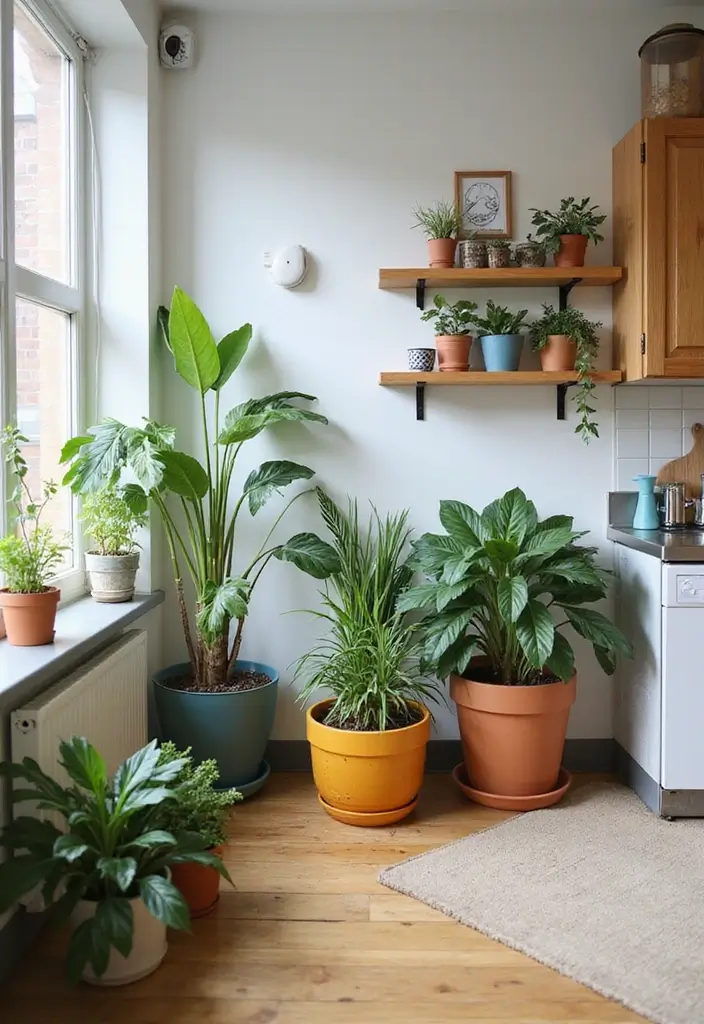 27 Small Living Room Kitchen Combo Layouts That Work - 11. Incorporating Plants for Freshness