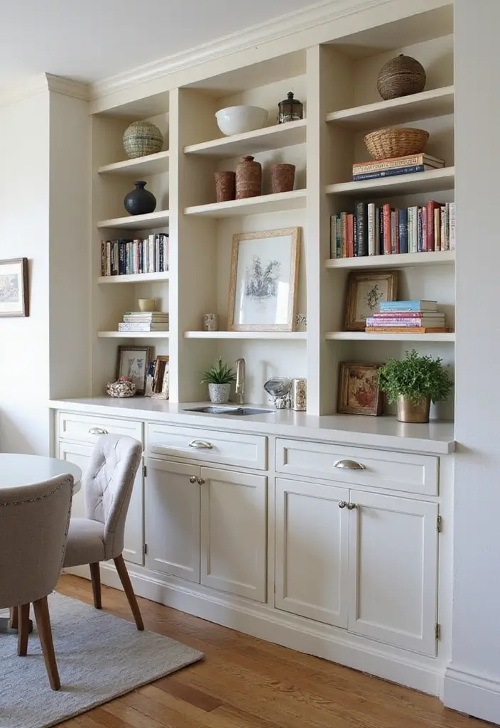 27 Small Living Room Kitchen Combo Layouts That Work - 12. Custom Built-Ins for Smart Storage