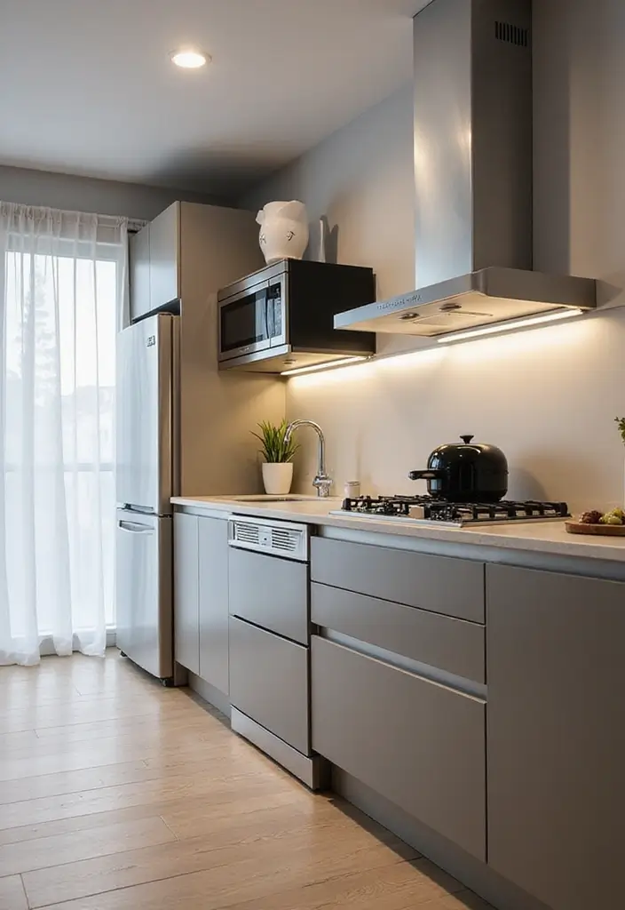 27 Small Living Room Kitchen Combo Layouts That Work - 13. Smart Appliances for Efficient Cooking