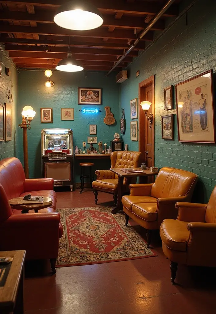 28 Basement Room Ideas to Fit Any Lifestyle - 14. Retro Lounge Area
