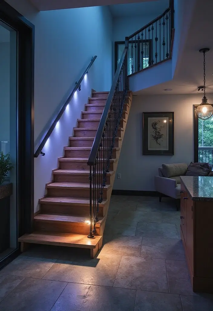 28 Basement Stairs Ideas for Safety and Style - 10. Smart Stair Lighting