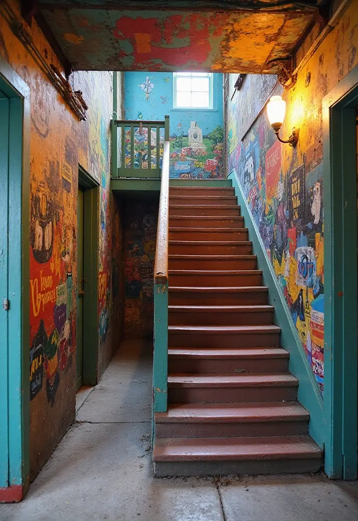28 Basement Stairs Ideas for Safety and Style - 12. Wall Murals