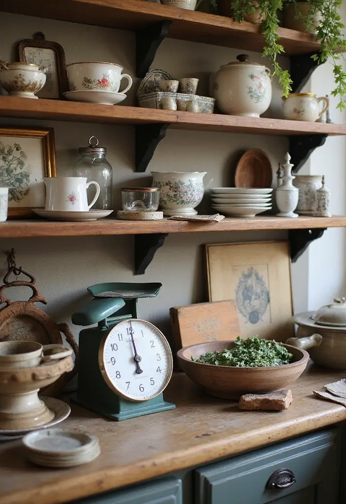 28 Farmhouse Kitchen Remodel Features to Love - 14. Decorative Vintage Finds