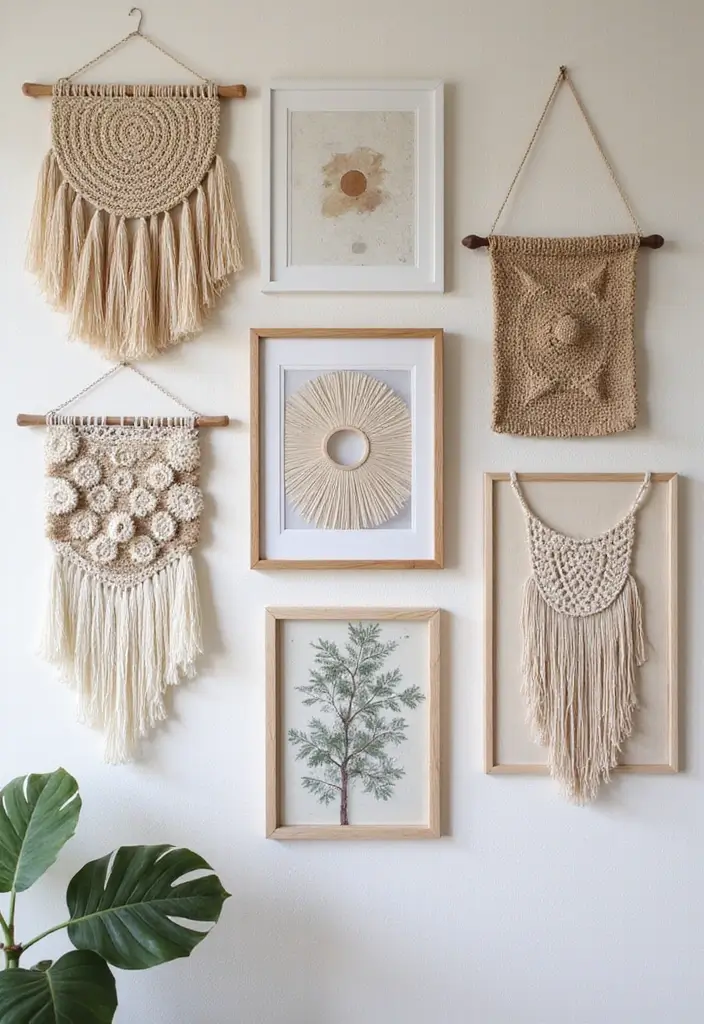 28 Gallery Wall Living Room Ideas to Make a Statement - 1. Layered Textures and Patterns