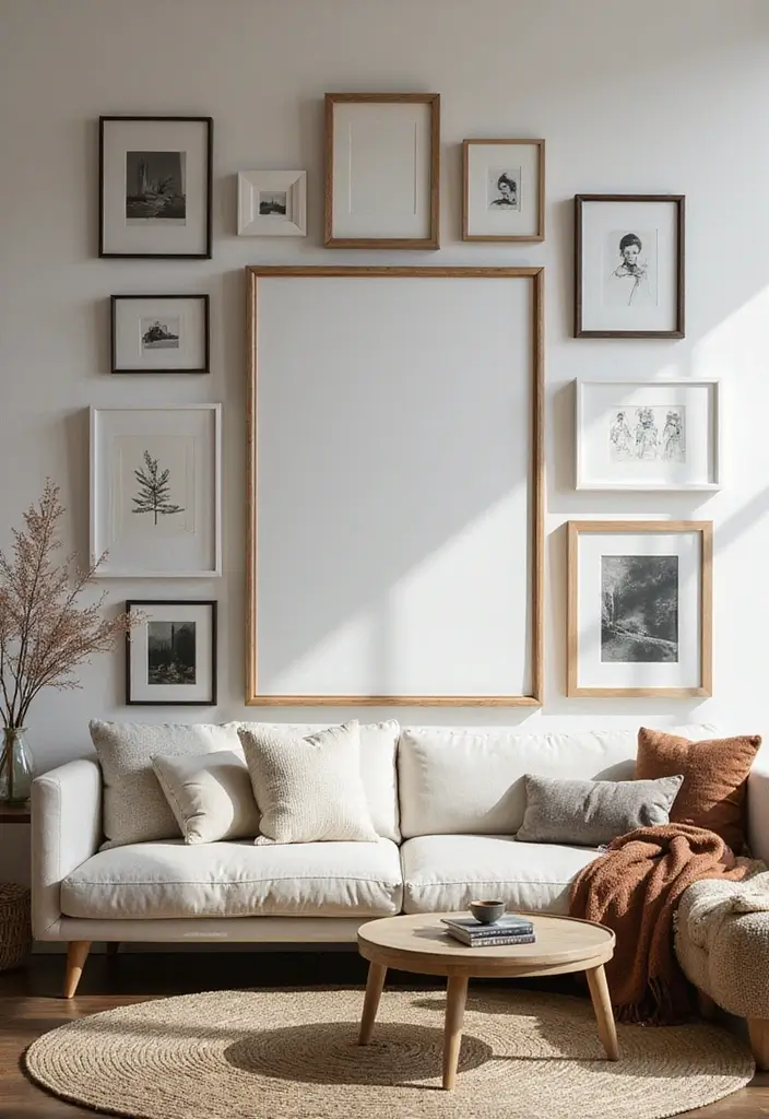 28 Gallery Wall Living Room Ideas to Make a Statement - 11. Oversized Art for Impact