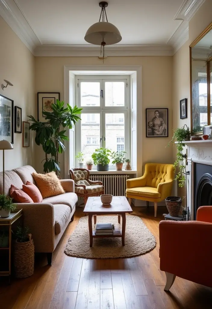 28 Long Living Room Layout Ideas for Narrow Spaces - 15. Eclectic Style Mix