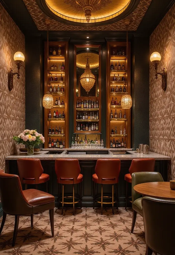 28 Stylish Basement Bar Ideas for Your Home Lounge - 10. Art Deco Dream