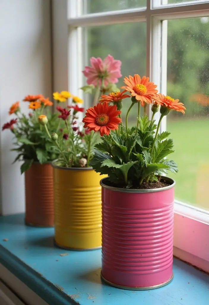 28 Thrifted Home Decor DIY Ideas to Save and Shine - 15. Upcycled Tin Can Planters