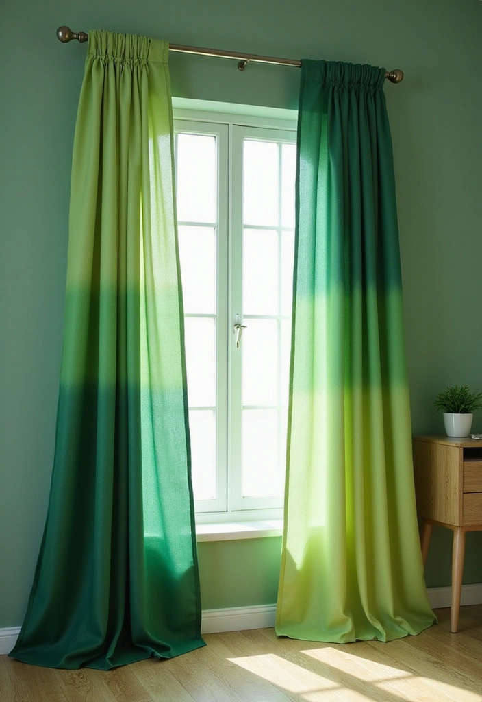 29 Curtains for Green Walls in Your Living Room – Top Picks - 10. Ombre Effect