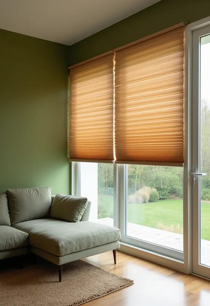 29 Curtains for Green Walls in Your Living Room – Top Picks - 11. Light-Filtering Blinds