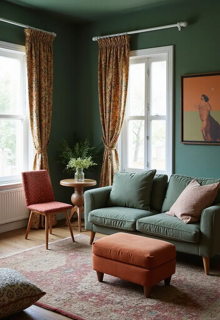 29 Curtains for Green Walls in Your Living Room – Top Picks - 28. Contrast with Accessories