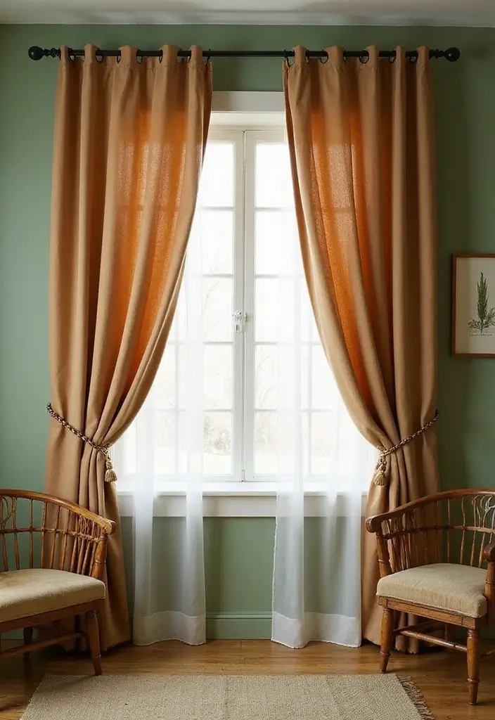 29 Curtains for Green Walls in Your Living Room – Top Picks - 3. Earthy Tones in Cotton