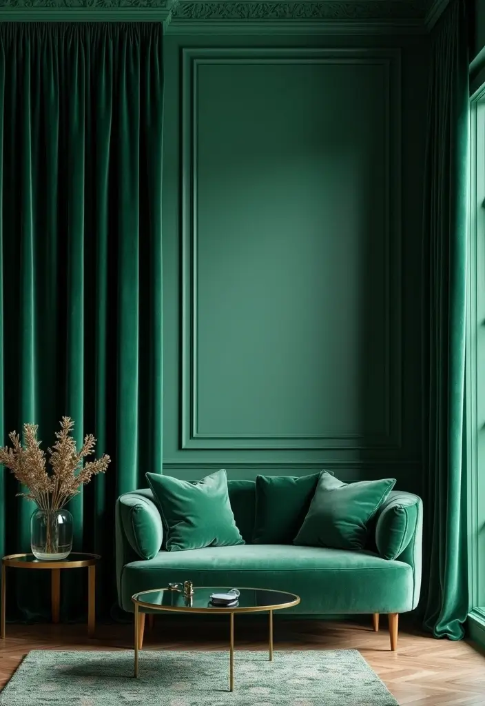 29 Curtains for Green Walls in Your Living Room – Top Picks - 4. Velvet Elegance