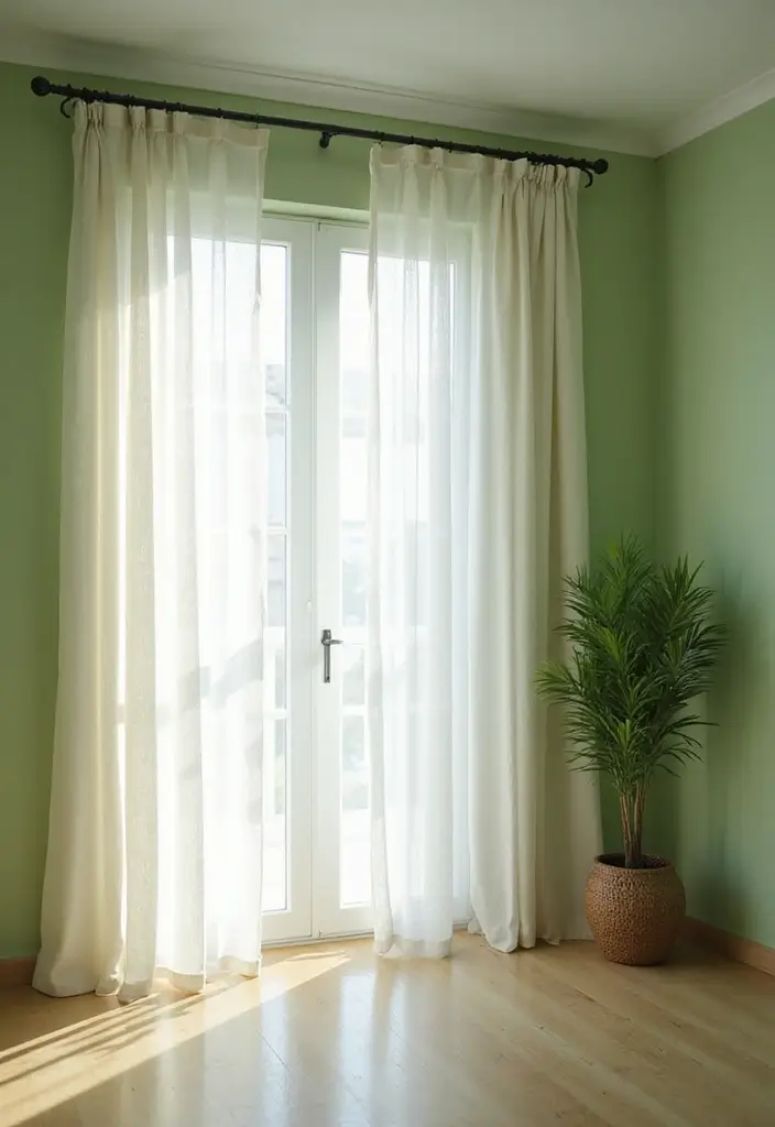 29 Curtains for Green Walls in Your Living Room – Top Picks - 5. Sheer Elegance