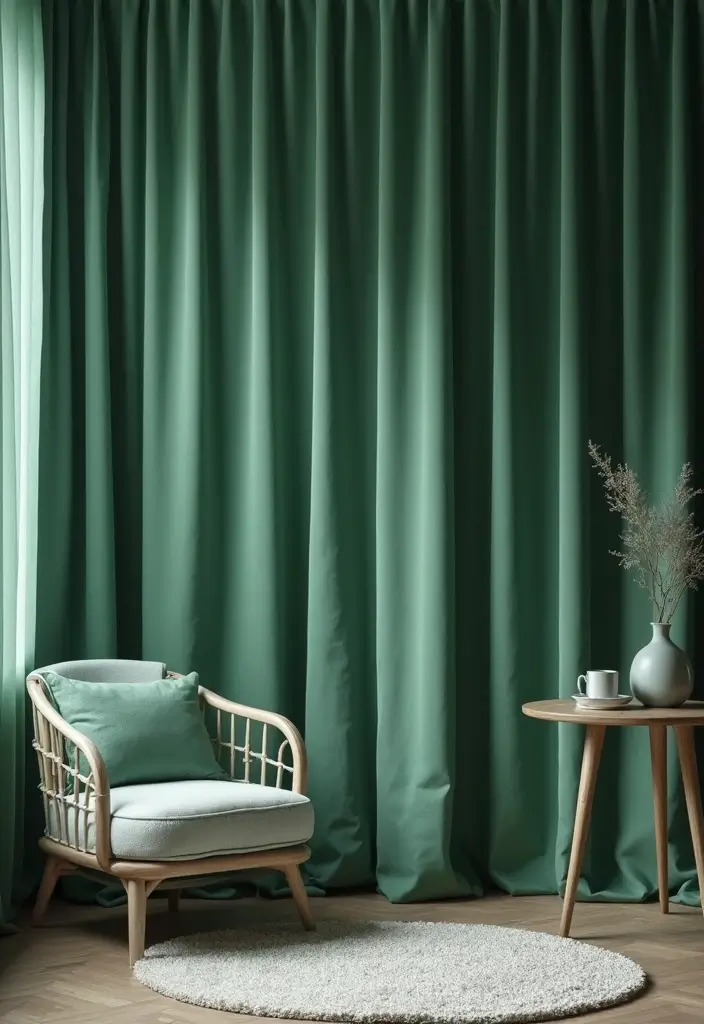 29 Curtains for Green Walls in Your Living Room – Top Picks - 8. Monochromatic Textures