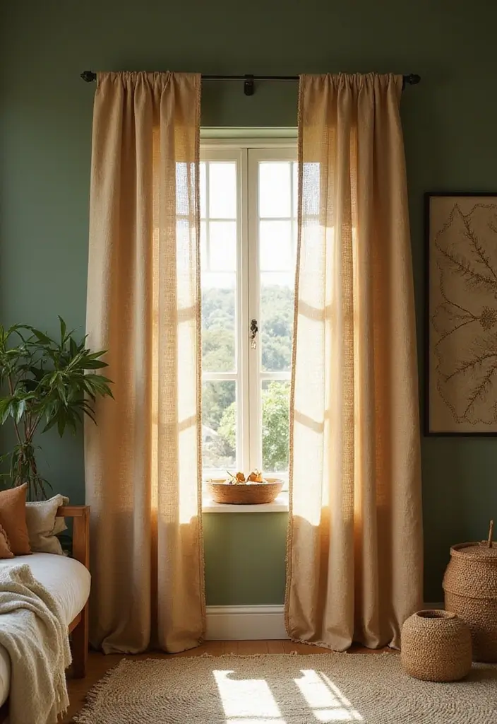29 Curtains for Green Walls in Your Living Room – Top Picks - 9. Nature-Inspired Textures