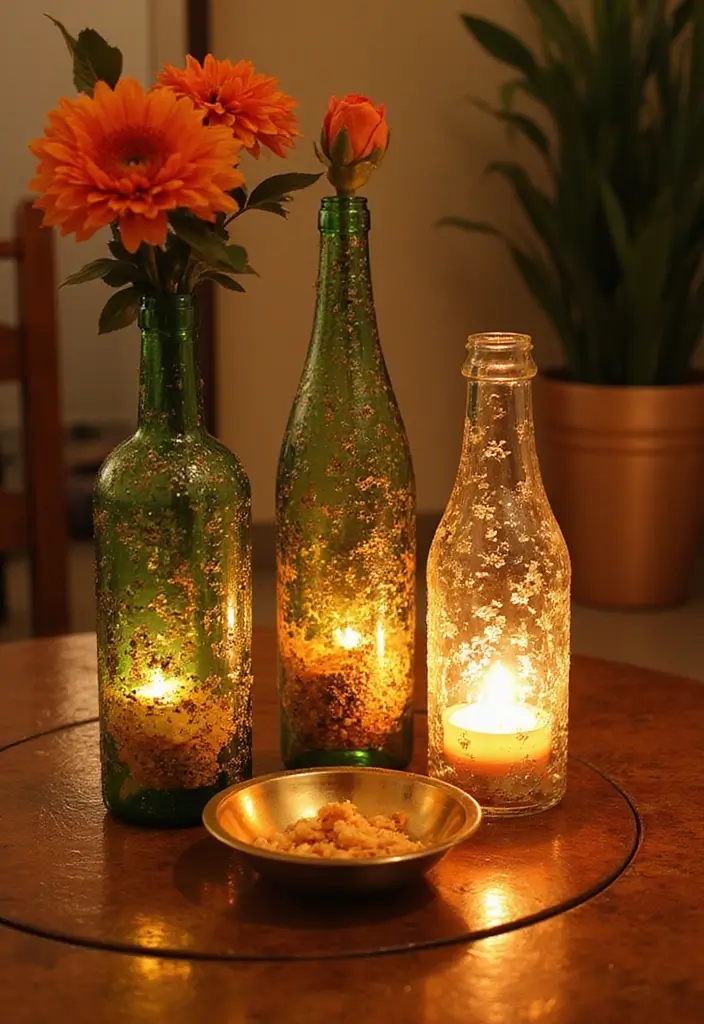 29 Ganesh Decoration Ideas for a Festive Home Decor - 11. Upcycled Glass Bottles