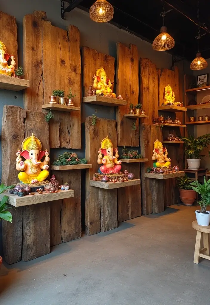 29 Ganesh Decoration Ideas for a Festive Home Decor - 14. Recycled Wood Displays