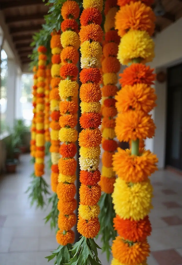 29 Ganesh Decoration Ideas for a Festive Home Decor - 2. Natural Flower Garlands