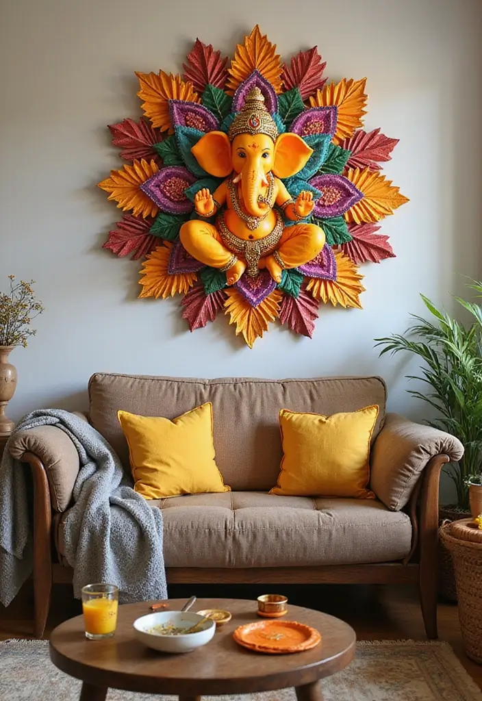 29 Ganesh Decoration Ideas for a Festive Home Decor - 22. Ganesh Symbol Art