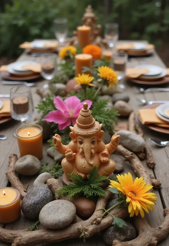 29 Ganesh Decoration Ideas for a Festive Home Decor - 23. Natural Element Table Decor