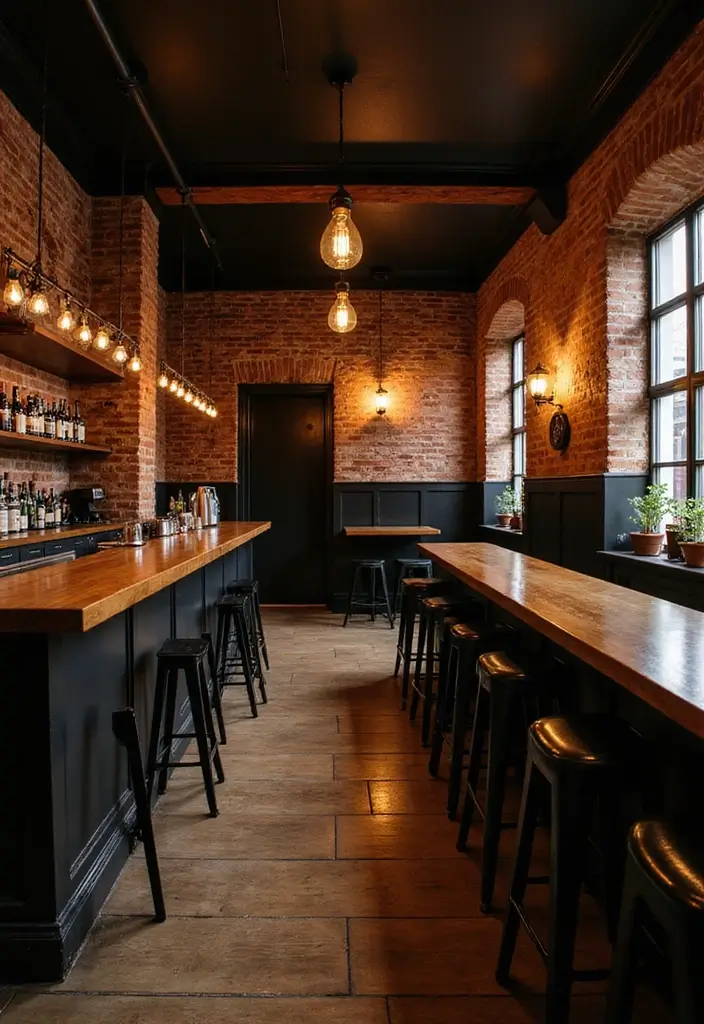 29 Moody Basement Ideas for a Dramatic Look - 1. Industrial-Style Bar Area