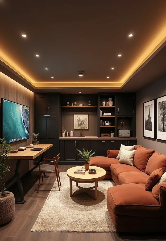 29 Moody Basement Ideas for a Dramatic Look - 11. Multi-Functional Spaces