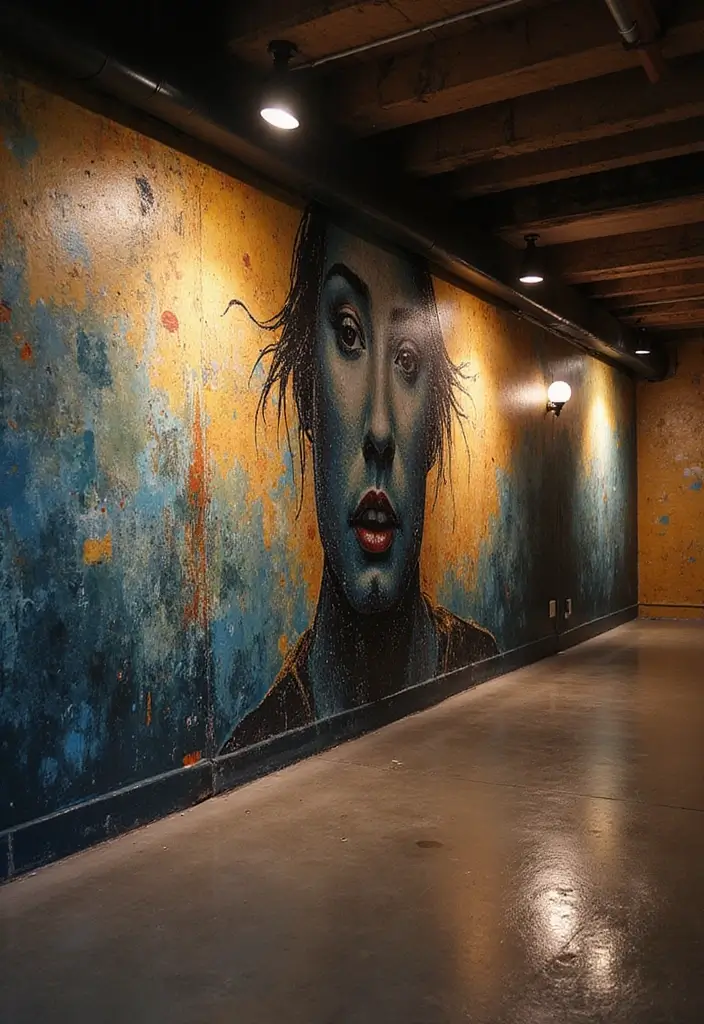 29 Moody Basement Ideas for a Dramatic Look - 13. Artistic Murals