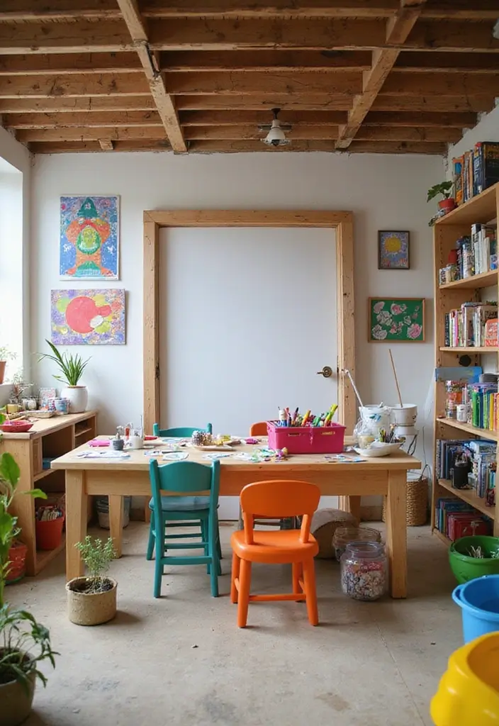 29 Unfinished Basement Ideas to Transform Your Space - 12. Workshop for Kids