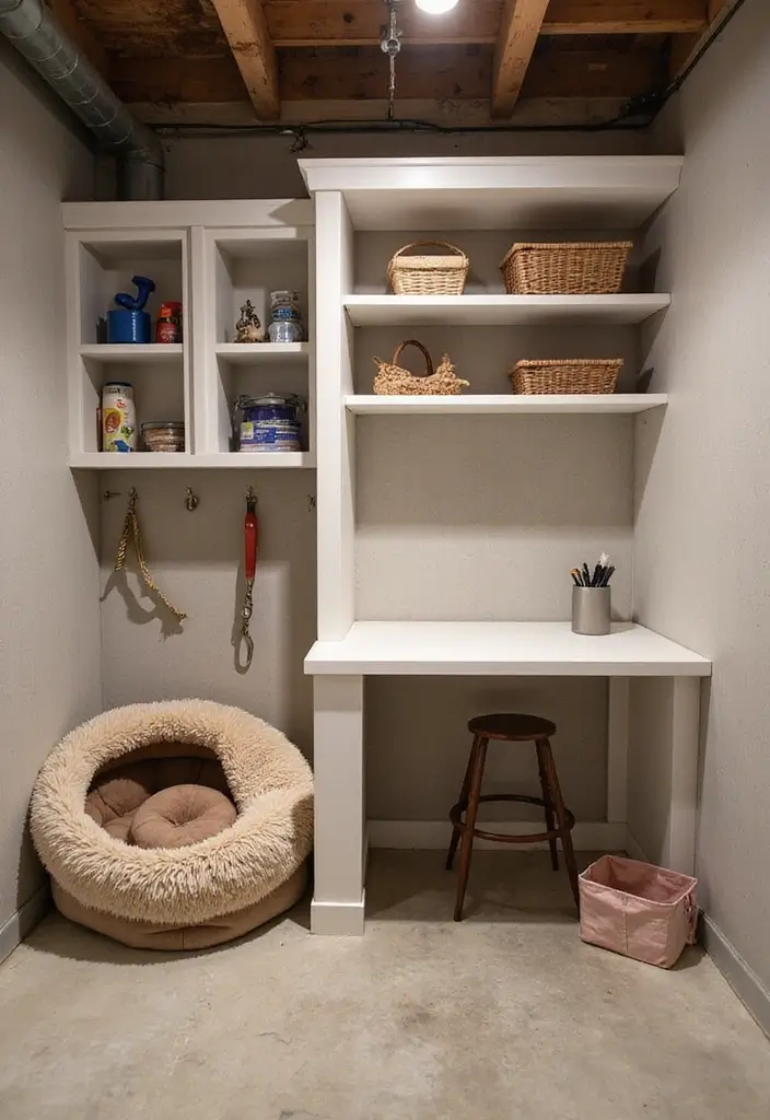 29 Unfinished Basement Ideas to Transform Your Space - 13. Pet Station
