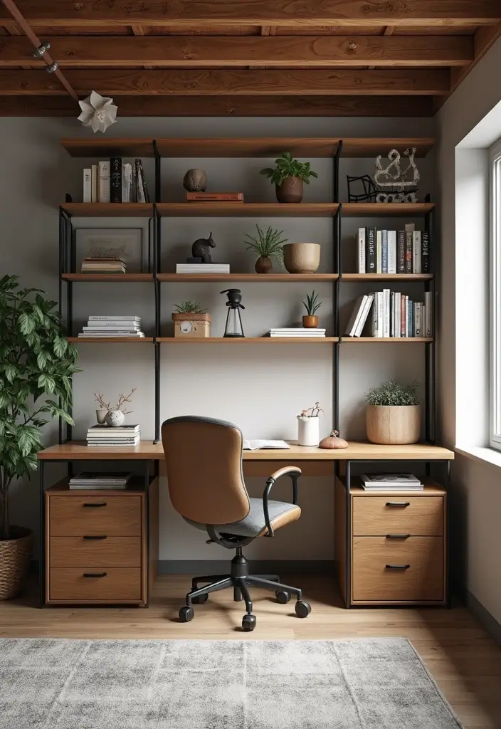 29 Unfinished Basement Ideas to Transform Your Space - 14. Stylish Home Office