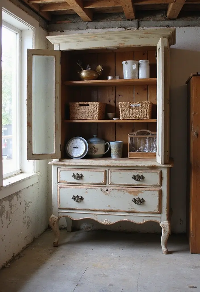 30 Basement Storage Ideas to Keep Things Organized - 11. Repurpose Old Furniture
