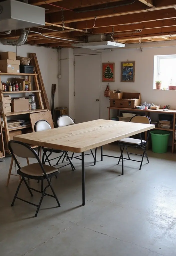 30 Basement Storage Ideas to Keep Things Organized - 14. Incorporate a Folding Table