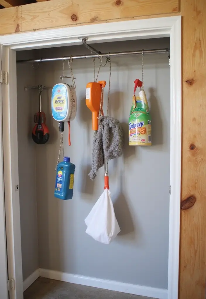 30 Basement Storage Ideas to Keep Things Organized - 15. Use a Tension Rod for Hanging Items