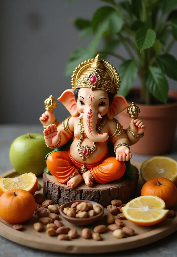 30 Eco-Friendly Ganesha Decoration Ideas for Every Festive Season - 12. Seasonal Fruits and Nuts