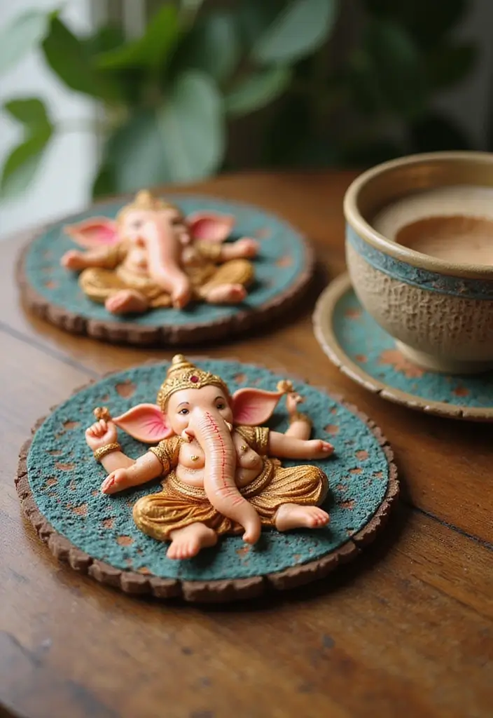 30 Eco-Friendly Ganesha Decoration Ideas for Every Festive Season - 20. Ganesha-Themed Coasters