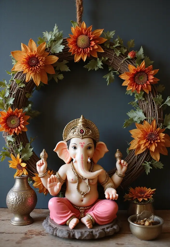 30 Eco-Friendly Ganesha Decoration Ideas for Every Festive Season - 23. Dried Flower Wreaths