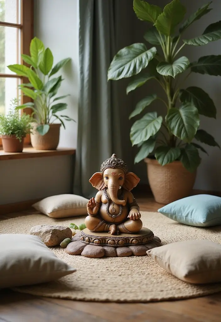 30 Eco-Friendly Ganesha Decoration Ideas for Every Festive Season - 29. Mindful Meditation Space