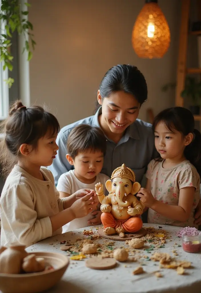 30 Eco-Friendly Ganesha Decoration Ideas for Every Festive Season - 30. Family Crafting Session