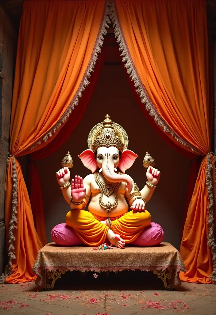30 Eco-Friendly Ganesha Decoration Ideas for Every Festive Season - 8. Traditional Fabric Drapes
