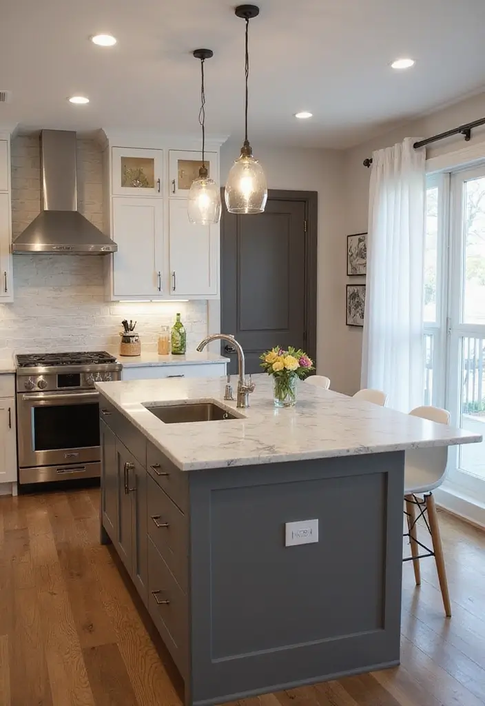 30 Kitchen Remodel Ideas with Islands for Added Functionality - 11. Streamlined Island with Quartz Countertop