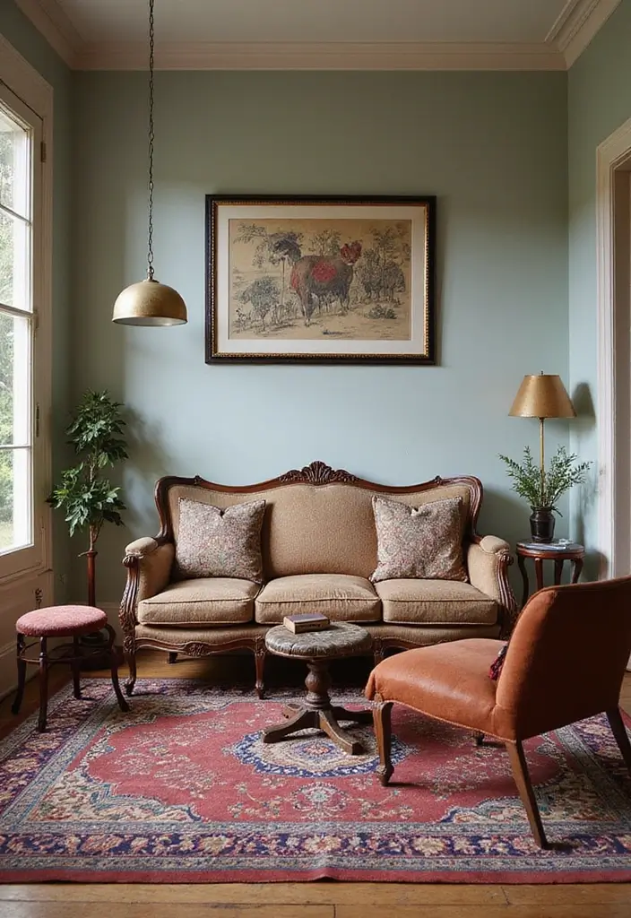 30 Living Room Furniture Layout Ideas to Optimize Space - 12. The Vintage Vibe Layout